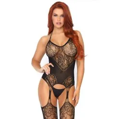 Leg Avenue – Jacquard Net Bodystocking -Bondage winkel 89175 001 01