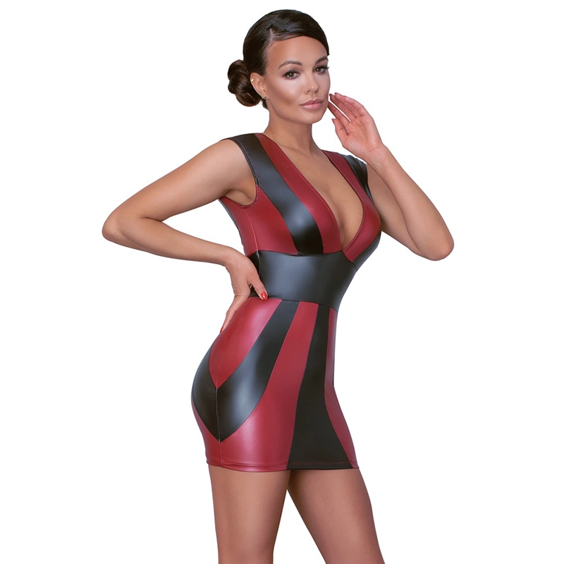 Cottelli – Wetlook Mini Jurkje Zwart Rood 6 Cottelli – Wetlook Mini Jurkje Zwart Rood - Afbeelding 6