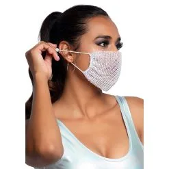 Harlow Rhinest Face Mask Cover White