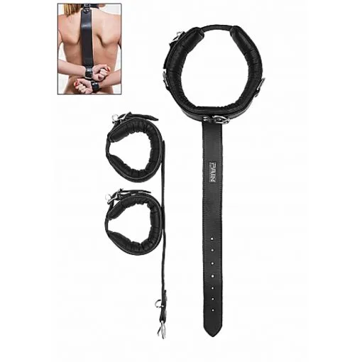 Leren Nek En Polsboeien Set -Bondage winkel PAI039BLK